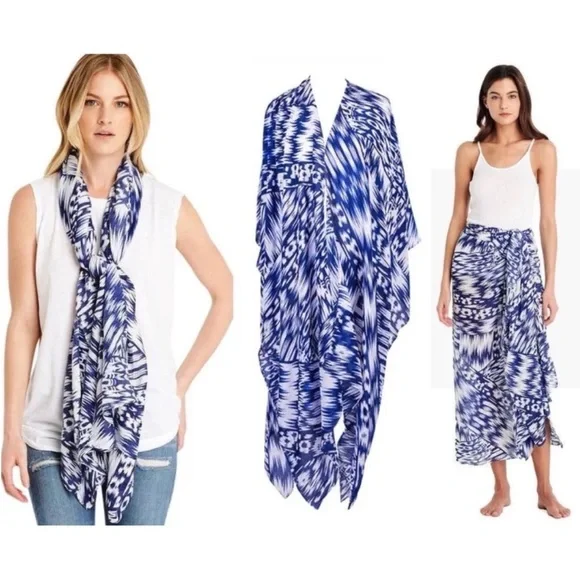 Michael Stars Blue & White Ikat Kimono / Wrap / Scarf – 100% Viscose - Picture 3 of 11